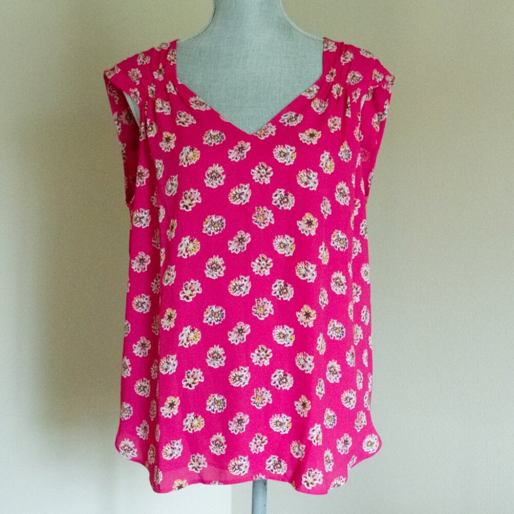 Ann Taylor LOFT Bloom Smocked Trim Shell Blouse - Razzle Dazzle Pink - Small